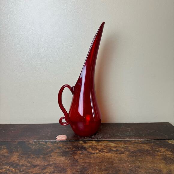 Vintage MCM 60s 70s Ruby Red Swug 17" tall long spout pitcher with handle‎ - Picture 1 of 11